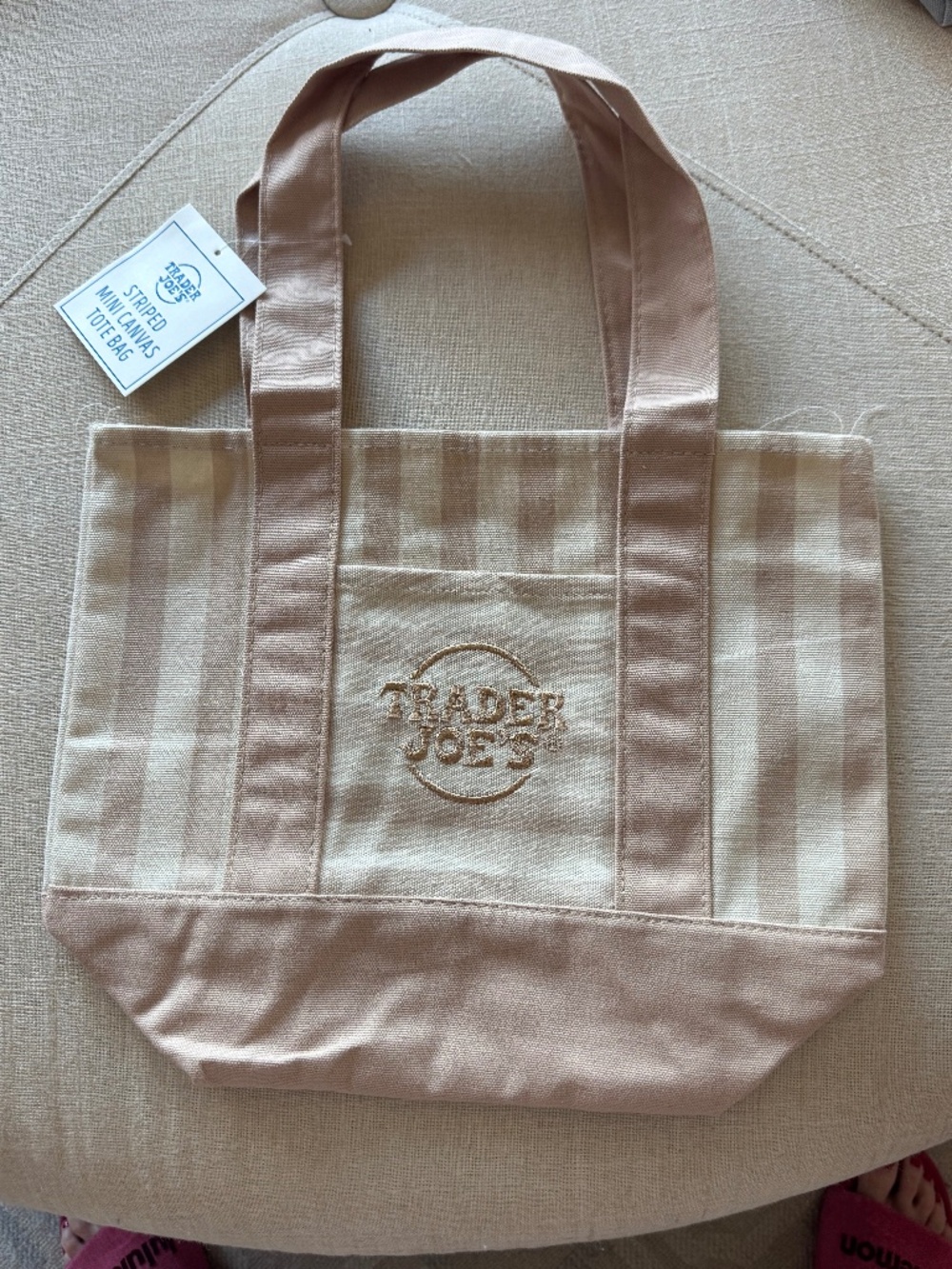 Trader Joe's Mini Tote Bag in Light Green and White Stripe-NWT